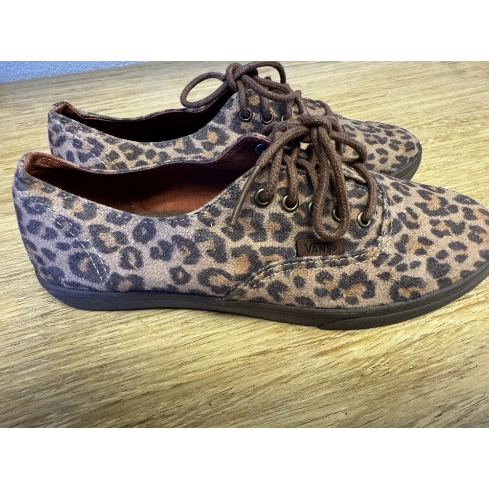 Vans Off The Wall Shoes Womens Size 6 Leopard Print Lace Low Top Animal EUC SB6